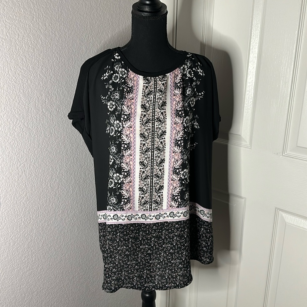 Target Xhilaration Black Patterned Top - Size 2X